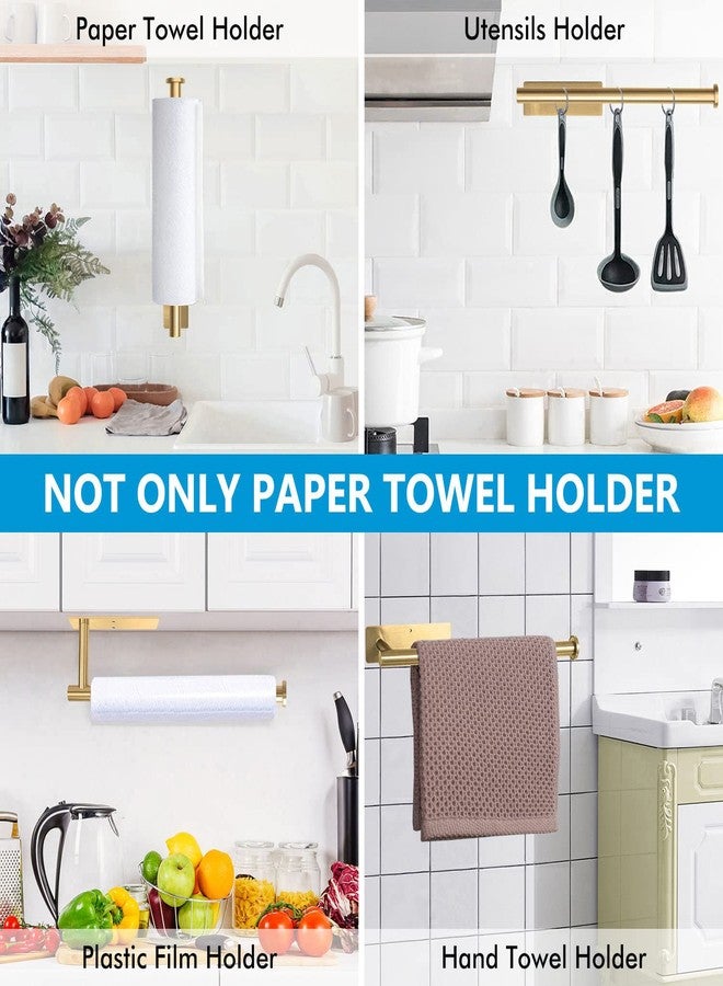 Gewtur Gold Paper Towel Holder Under Cabinet, Self Adhesive Paper Towel Roll Holder Stick on Wall, Stainless Steel Towel Paper Holder for Kitchen Bathroom - Image 4